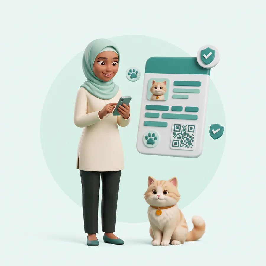 Kartu hewan digital dengan kode QR dan riwayat vaksin